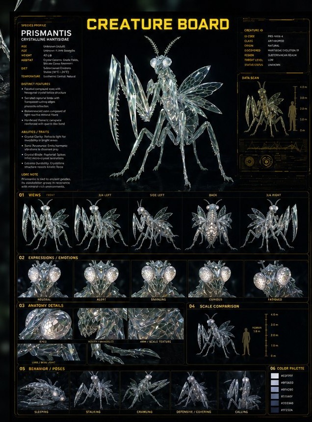Готовый Creature Board: ракурсы, анатомия, сравнение масштаба и палитра