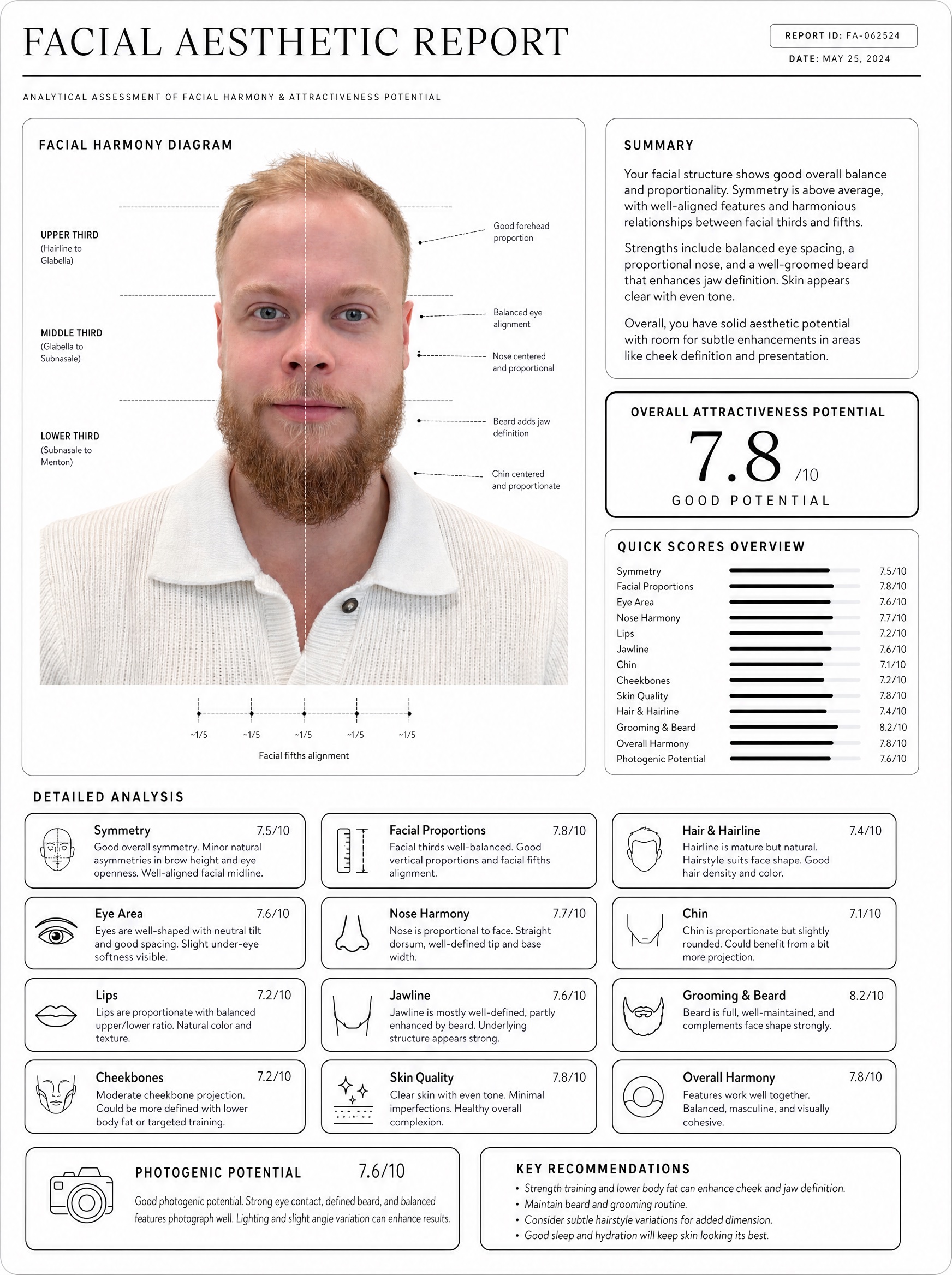 Отчёт Face Rating по моему селфи