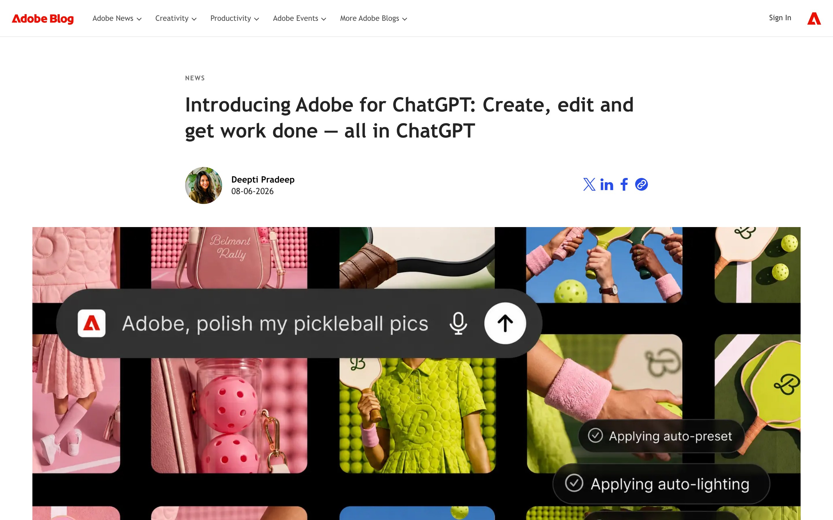 Официальный анонс Adobe for ChatGPT в блоге Adobe: единый плагин с доступом к 70+ инструментам