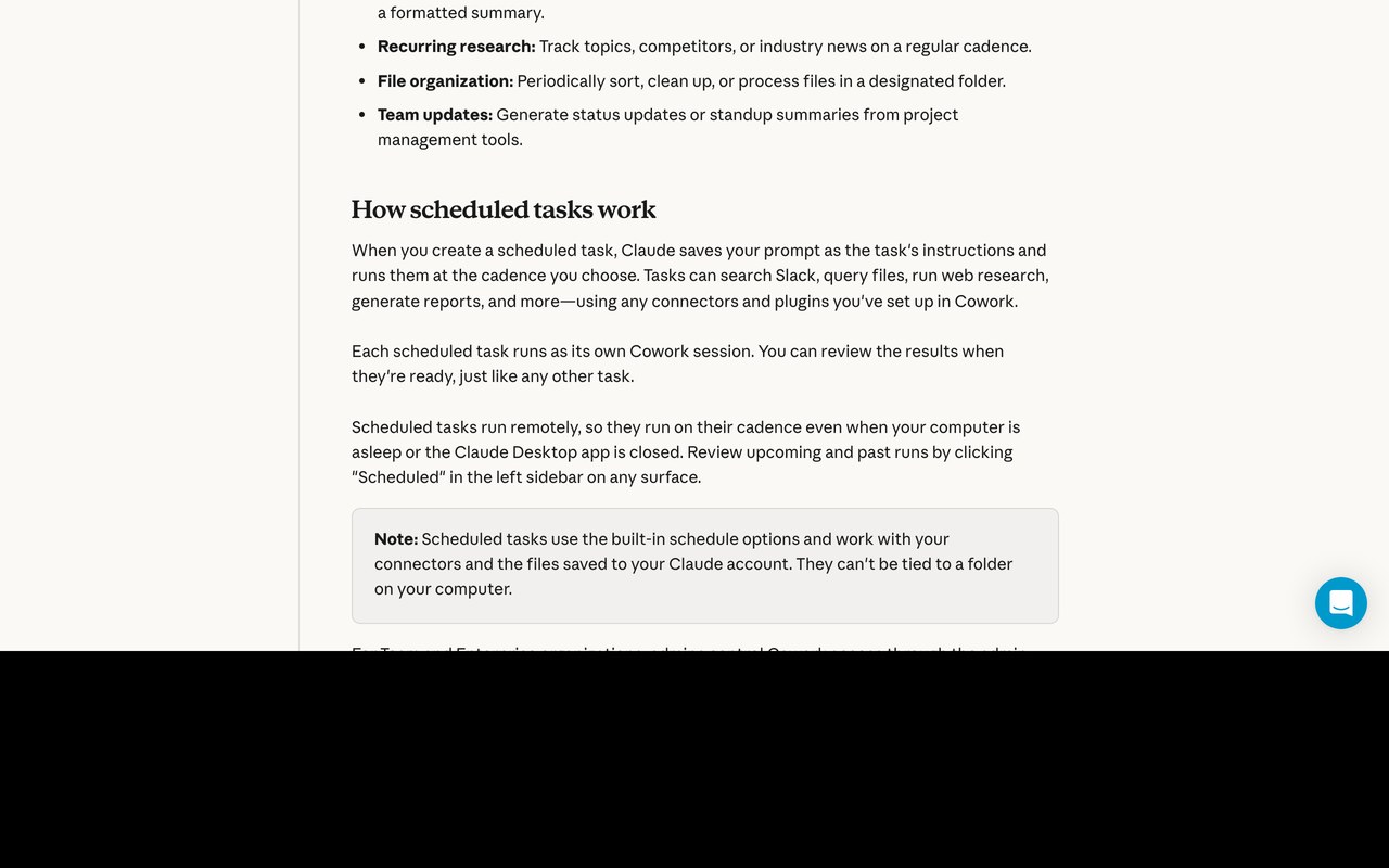 Официальная справка Anthropic: запланированная задача Claude Cowork работает удалённо, даже если компьютер выключен