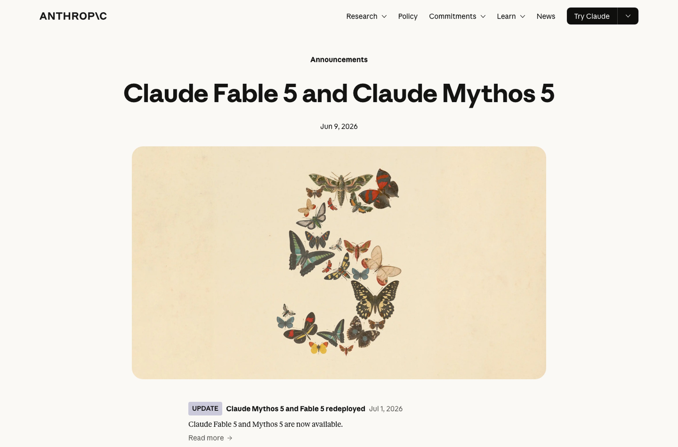 Официальная карточка Anthropic про модели Fable 5 и Mythos 5 с описанием доступа