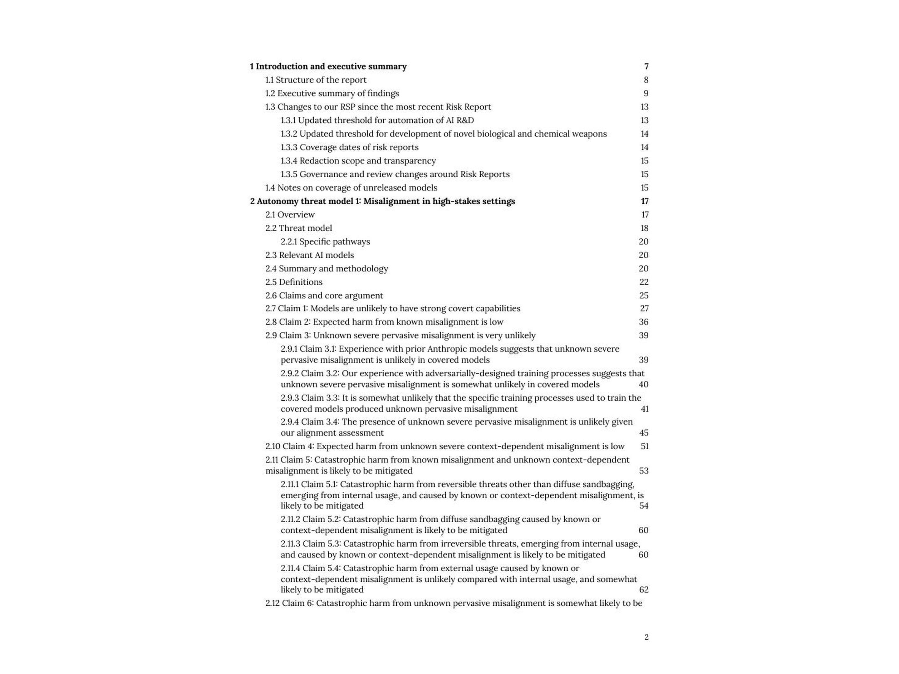 Официальная страница Anthropic Risk Report August 2026 с оглавлением документа