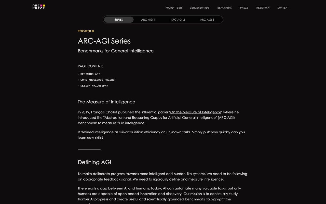 Страница ARC-AGI Series на официальном сайте arcprize.org с определением бенчмарка