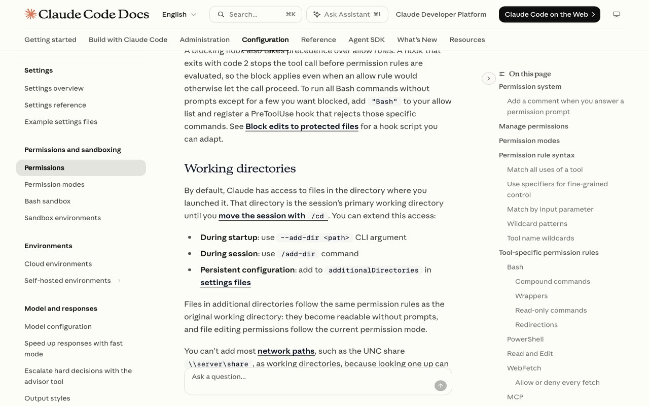 Раздел документации Working directories: по умолчанию Claude видит только папку запуска
