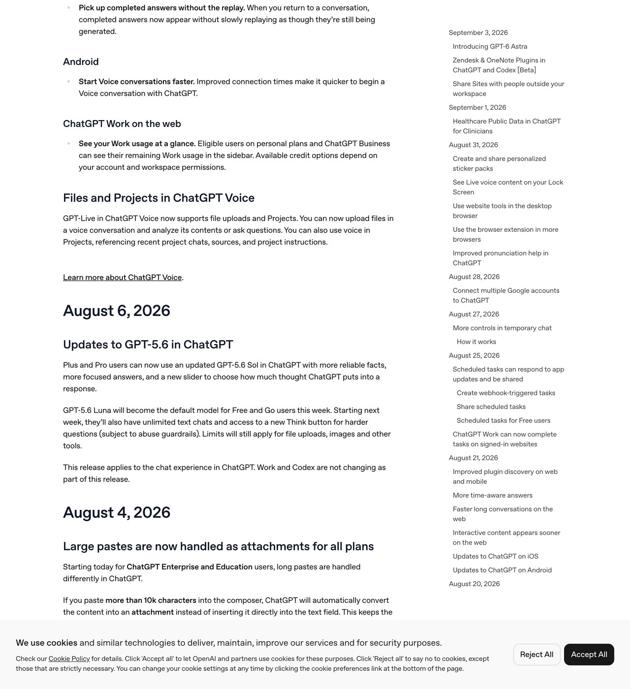 Release notes OpenAI за 6 августа 2026: GPT-5.6 Luna по умолчанию для Free и Go, безлимитные текстовые чаты