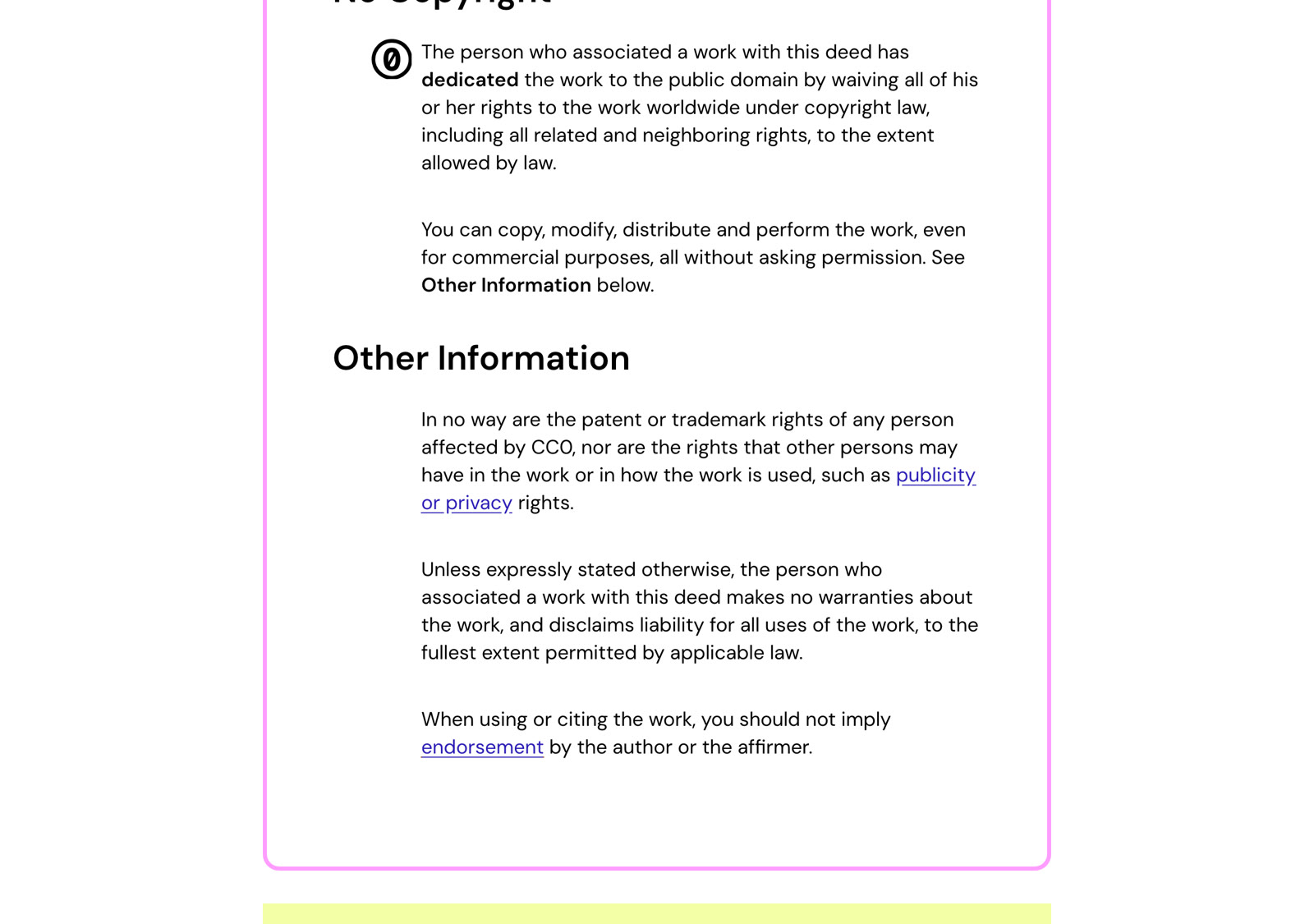 Страница лицензии CC0 на сайте Creative Commons с оговоркой про товарные знаки и права третьих лиц