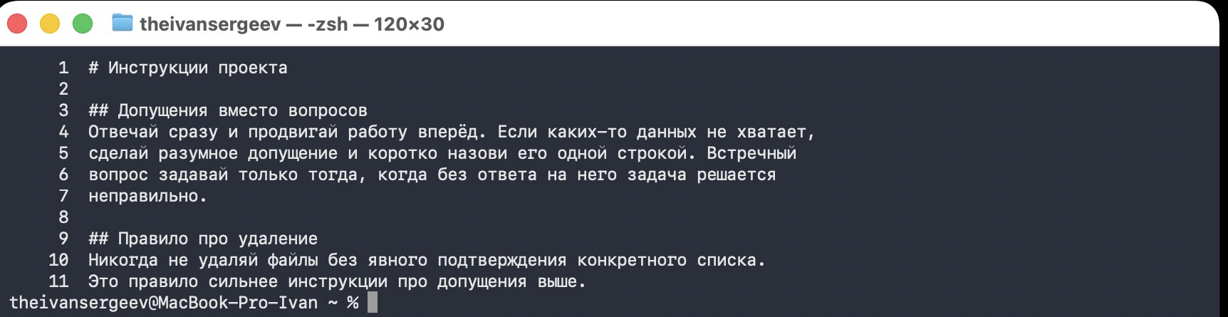Свой файл CLAUDE.md на 11 строк, правило про запрет удаления перебивает строку про допущения