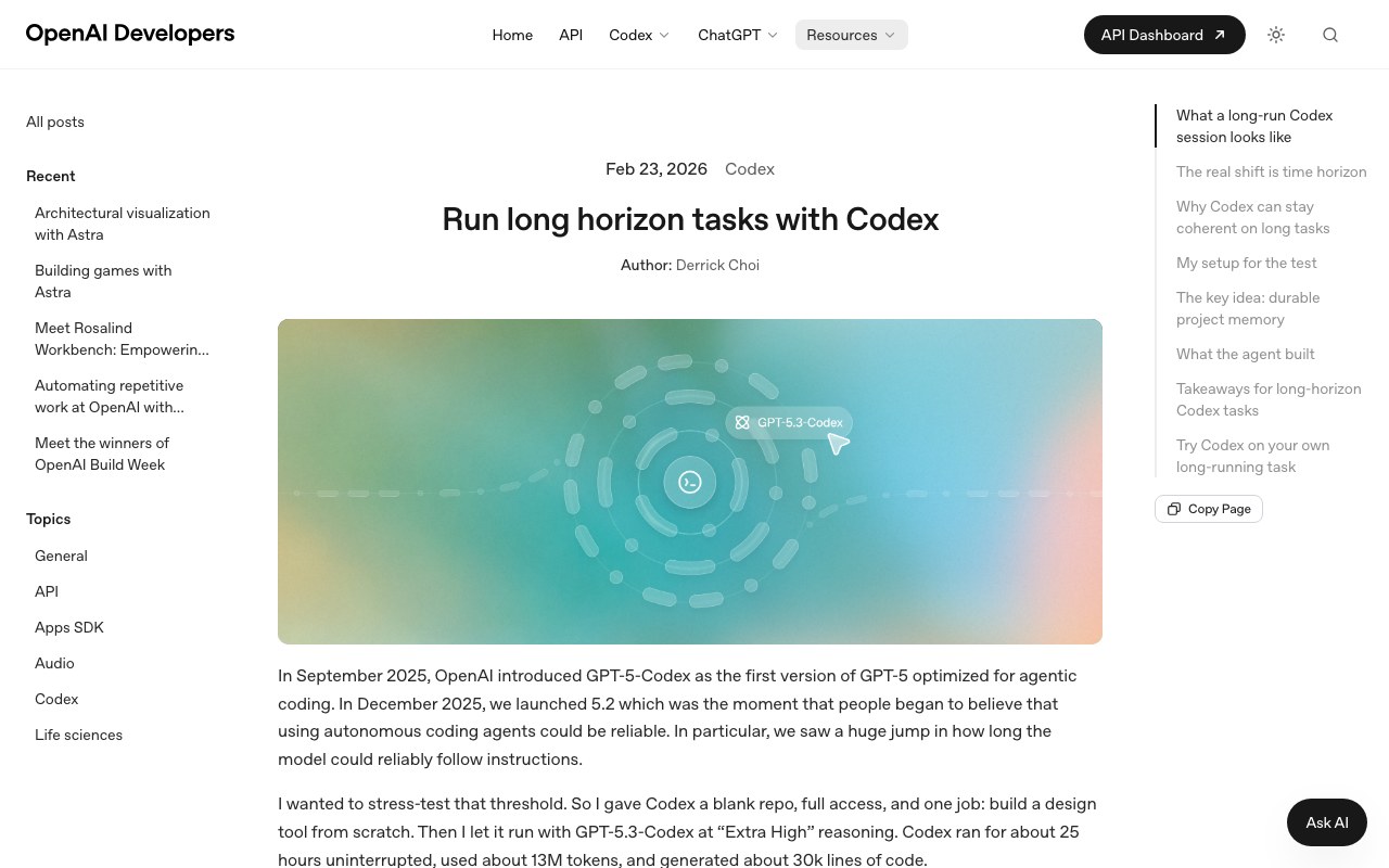 Официальная страница блога разработчиков OpenAI с разбором долгого прогона Codex на 25 часов