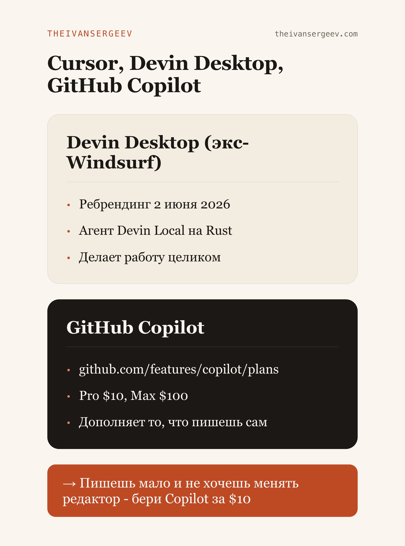 Сравнение Devin Desktop бывшего Windsurf и GitHub Copilot: агент на Rust против дополнения кода по подписке от 10 долларов