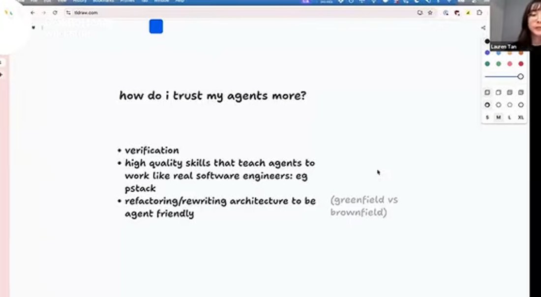 Слайд Лорен Тан how do i trust my agents more: verification, high quality skills, agent friendly архитектура