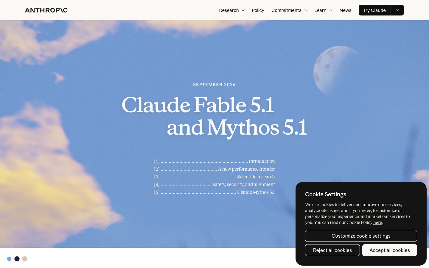 Официальная страница анонса Anthropic Claude Fable 5.1 и Mythos 5.1