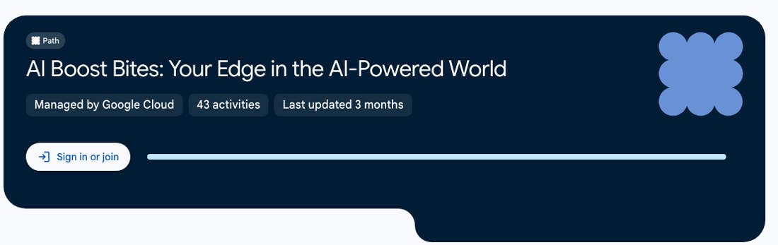 Тёмный блок серии AI Boost Bites: надпись 43 activities и белая кнопка Sign in or join