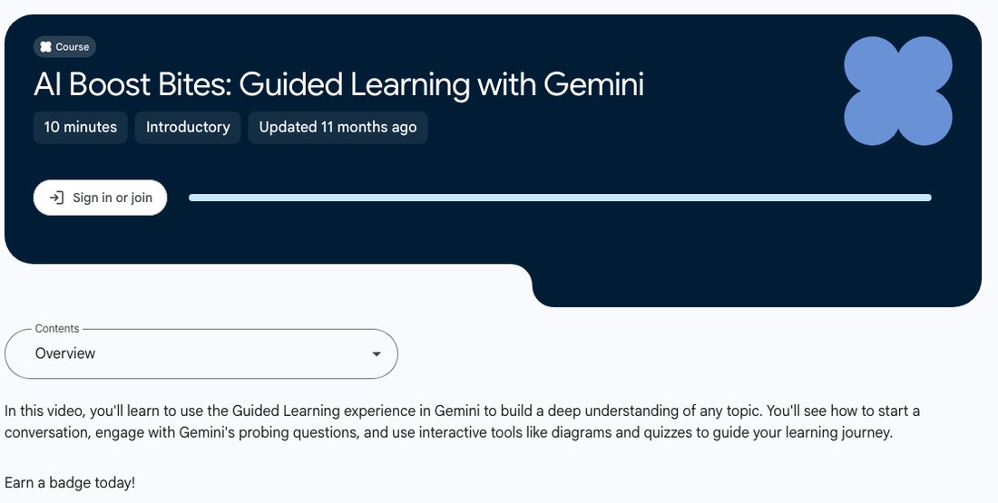 Блок урока Guided Learning with Gemini: надписи 10 minutes, Introductory и кнопка Sign in or join