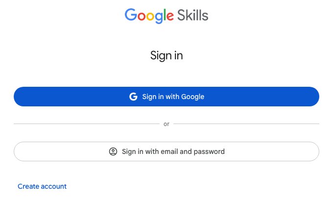 Экран входа Google Skills: кнопка Sign in with Google и вход по почте с паролем