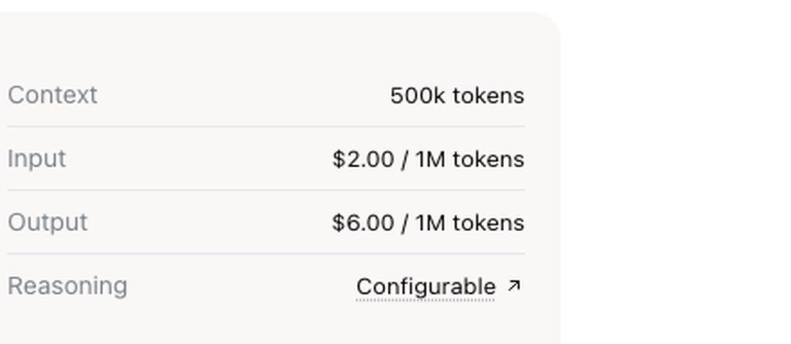 Карточка Grok 4.6 на docs.x.ai: контекст 500 тысяч токенов, вход 2 доллара, выход 6 долларов за миллион