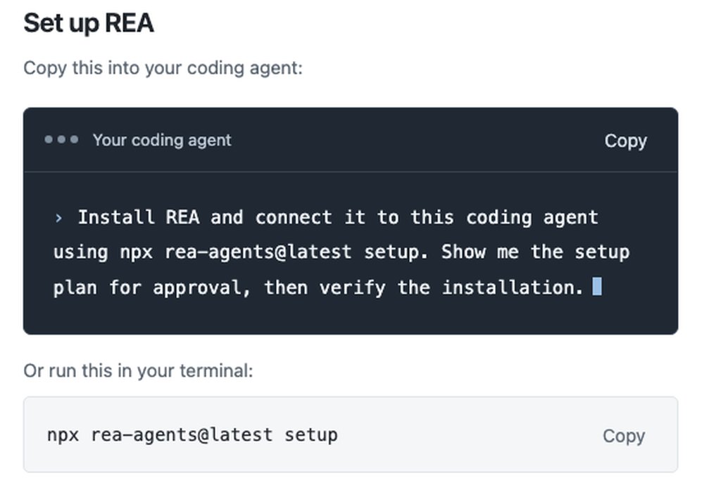 Блок установки на главной rea.tools: фраза для вставки помощнику и строка установки