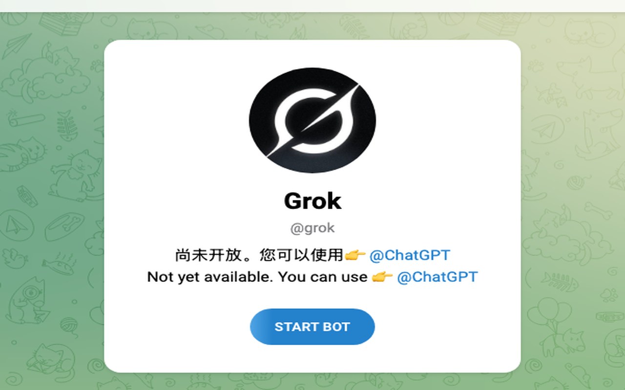 Карточка короткого адреса @grok с сообщением о временной недоступности и рекомендацией использовать @ChatGPT