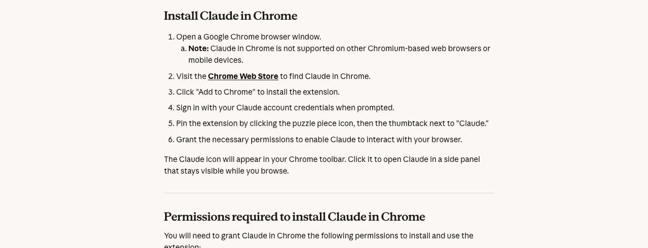 Шесть официальных шагов установки Claude in Chrome из справки Claude