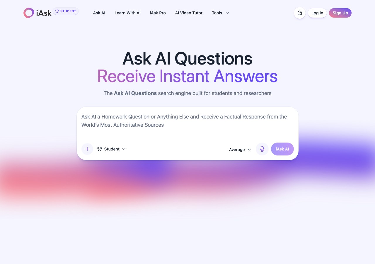 Главная страница публичного ИИ-поиска iAsk.ai до ввода запроса