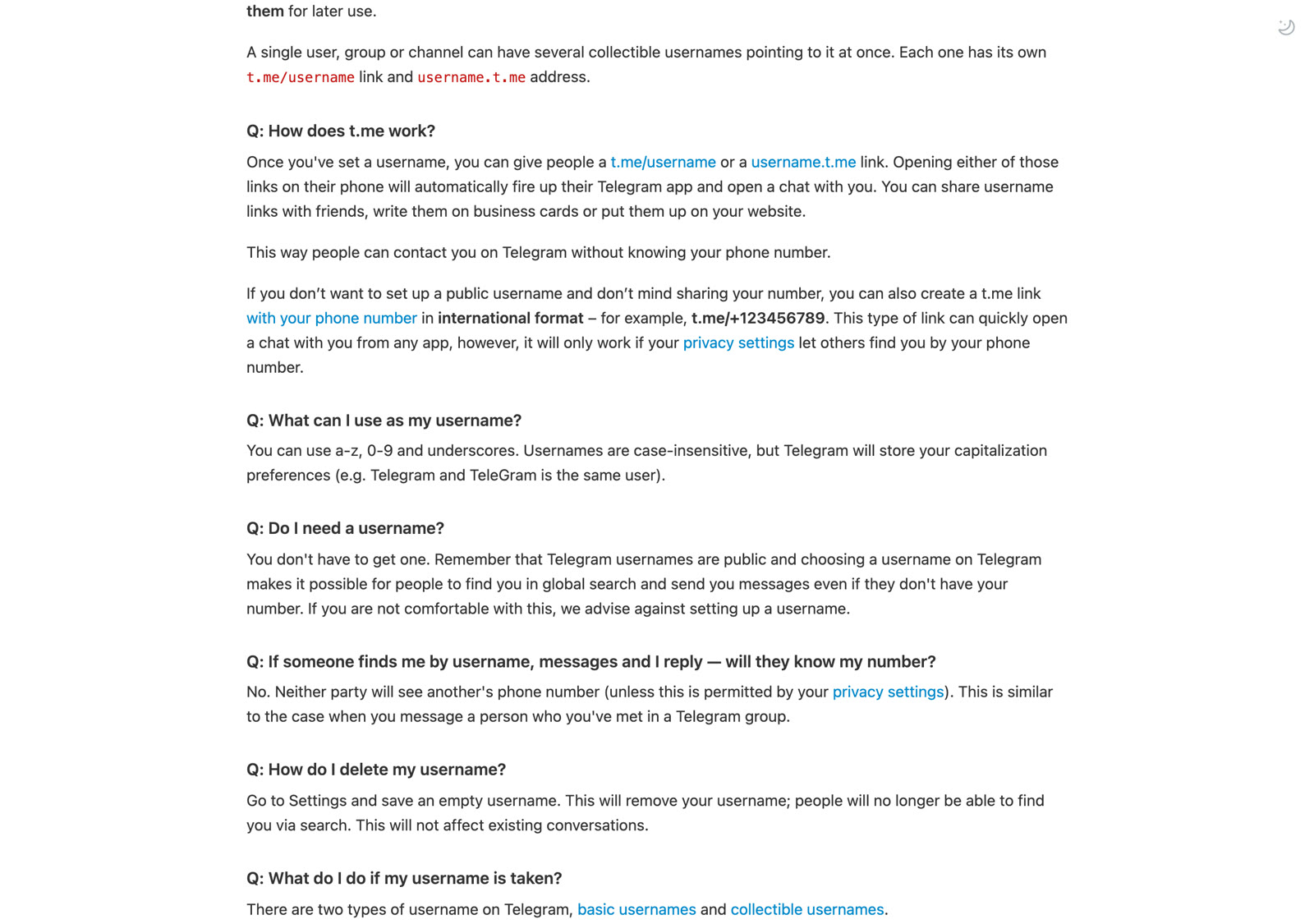 Официальный FAQ Telegram с ответом о том, какие символы разрешены в имени пользователя