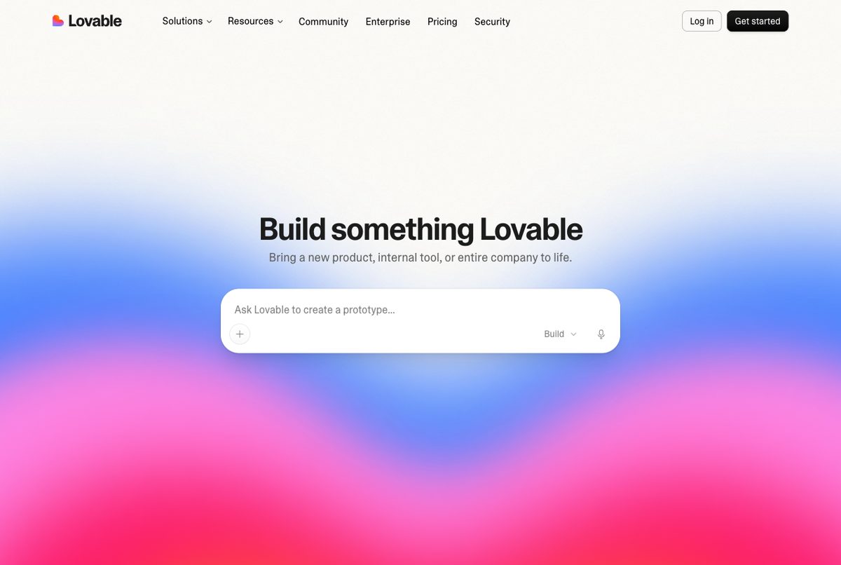 Главная lovable.dev в браузере: заголовок Build something Lovable и белое поле ввода под ним