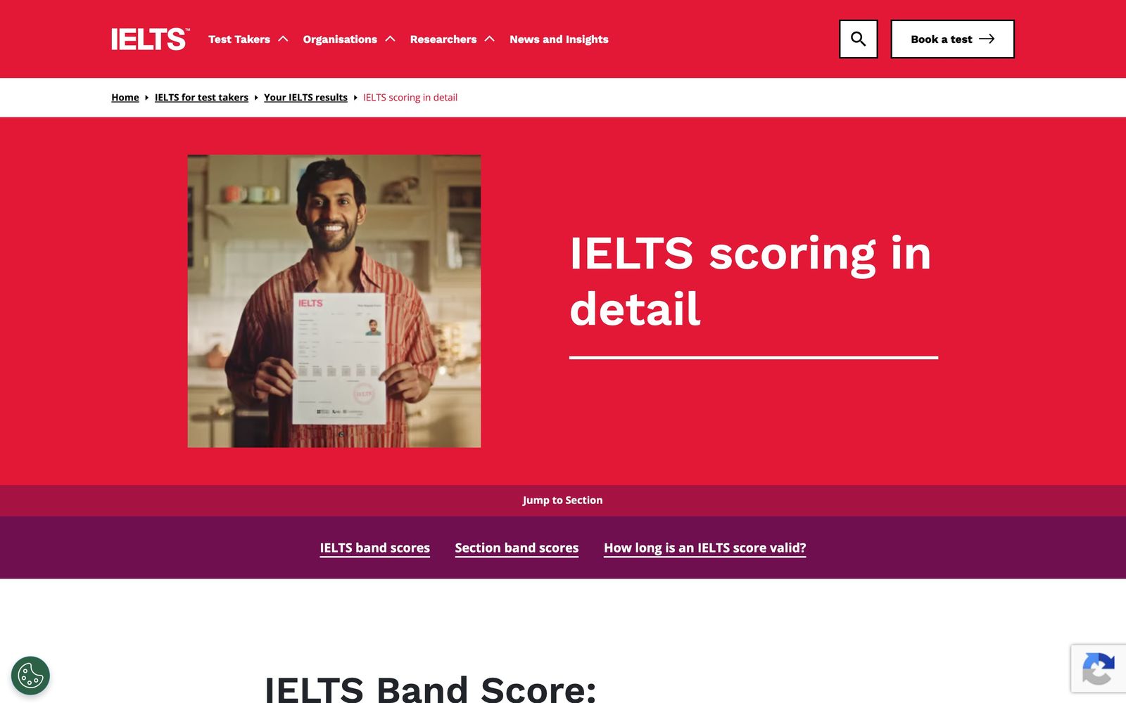 Официальная страница IELTS о шкале оценок с разделами про баллы за части экзамена