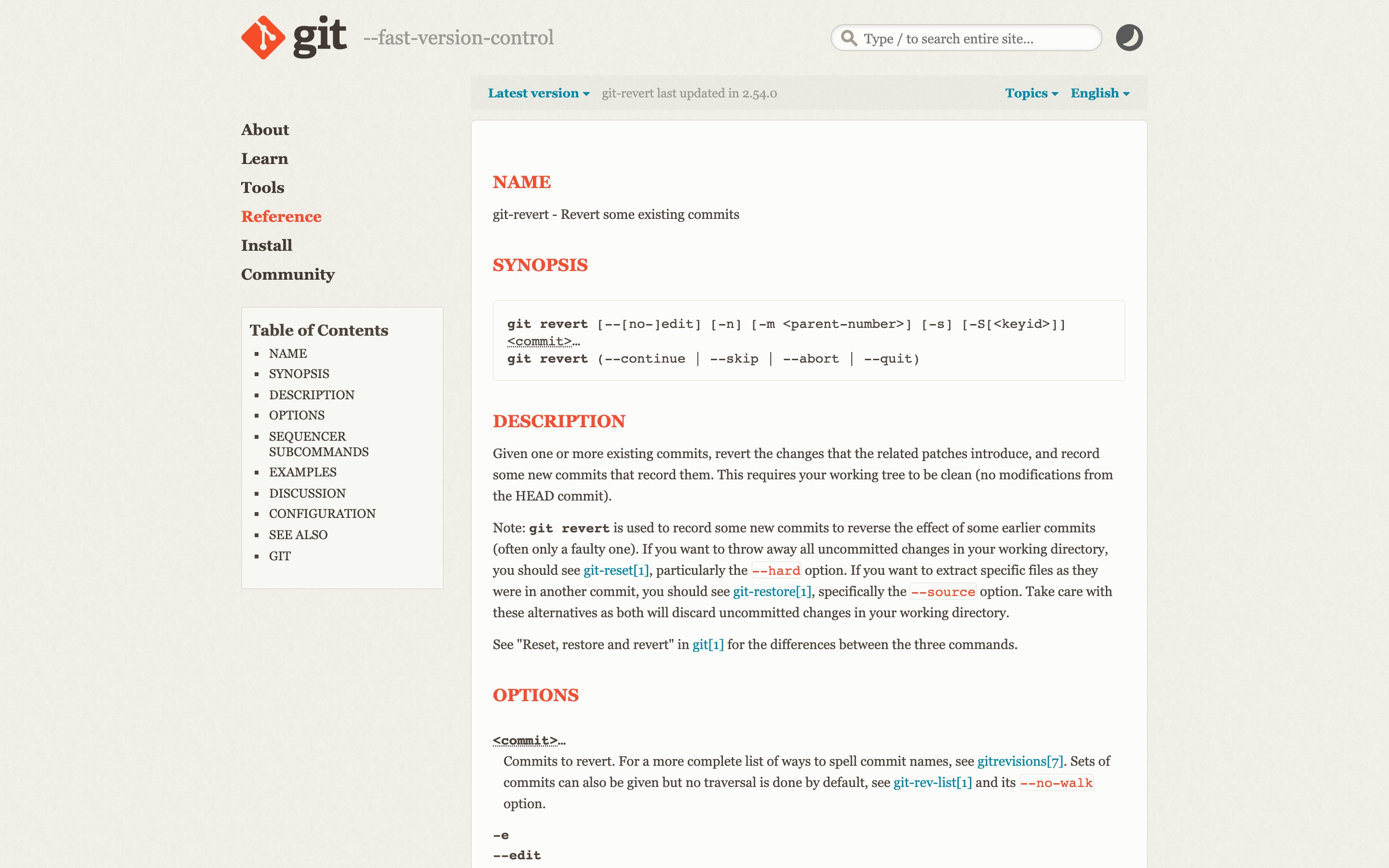Официальная документация git-revert на git-scm.com - команда создаёт новую запись версии, отменяющую действие прежней