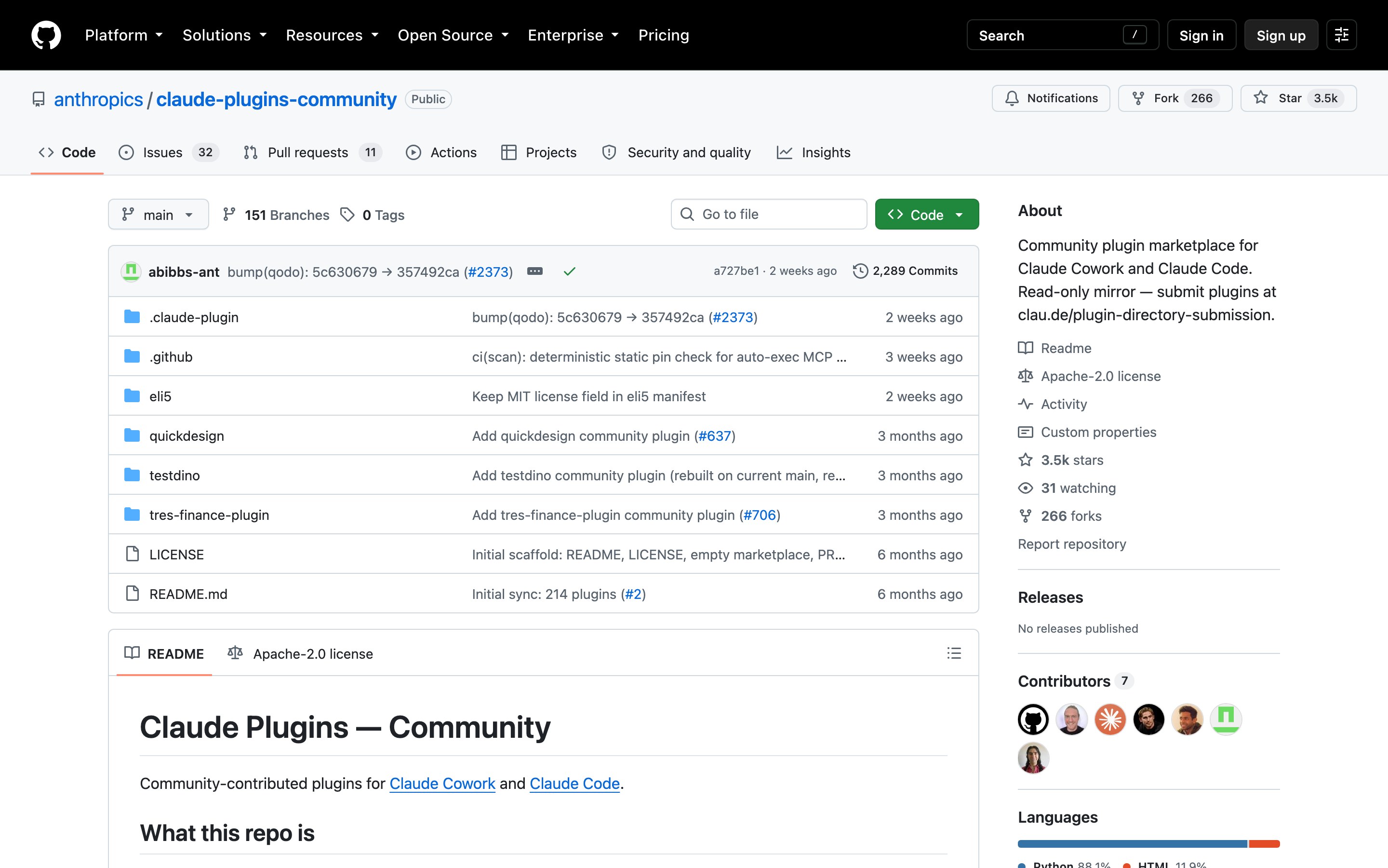 Страница проекта каталога сообщества Claude Code на GitHub со статистикой проекта