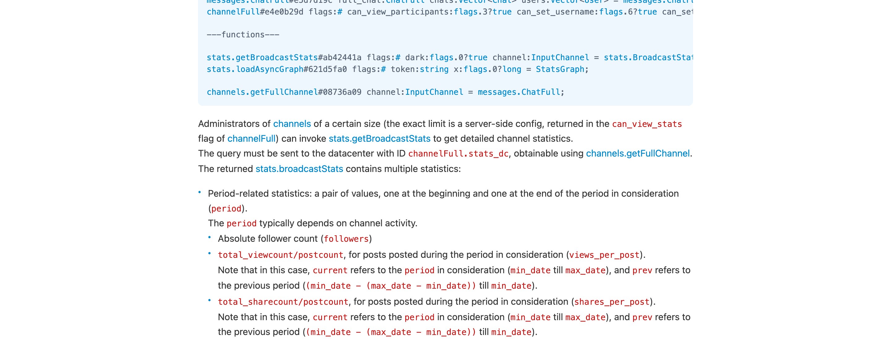 Страница справки Telegram про статистику канала: охваты и реакции в отчёте площадки