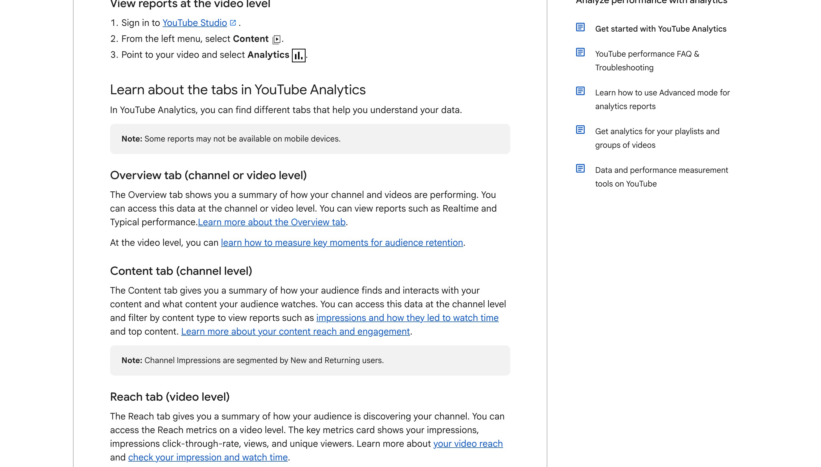 Страница справки YouTube про аналитику: отклонение показателя от обычного ряда автора