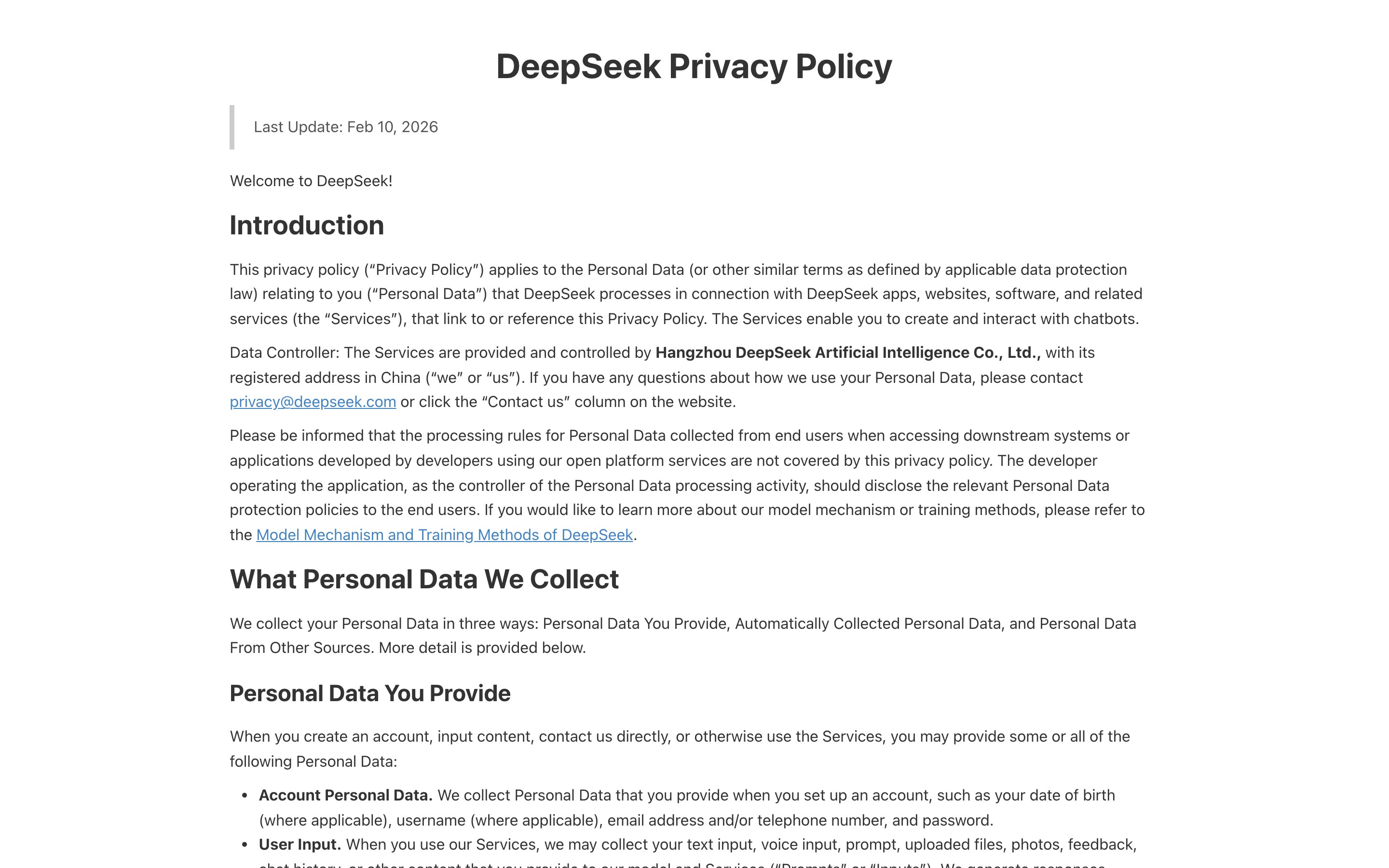 Политика конфиденциальности DeepSeek: место хранения данных названо прямым текстом