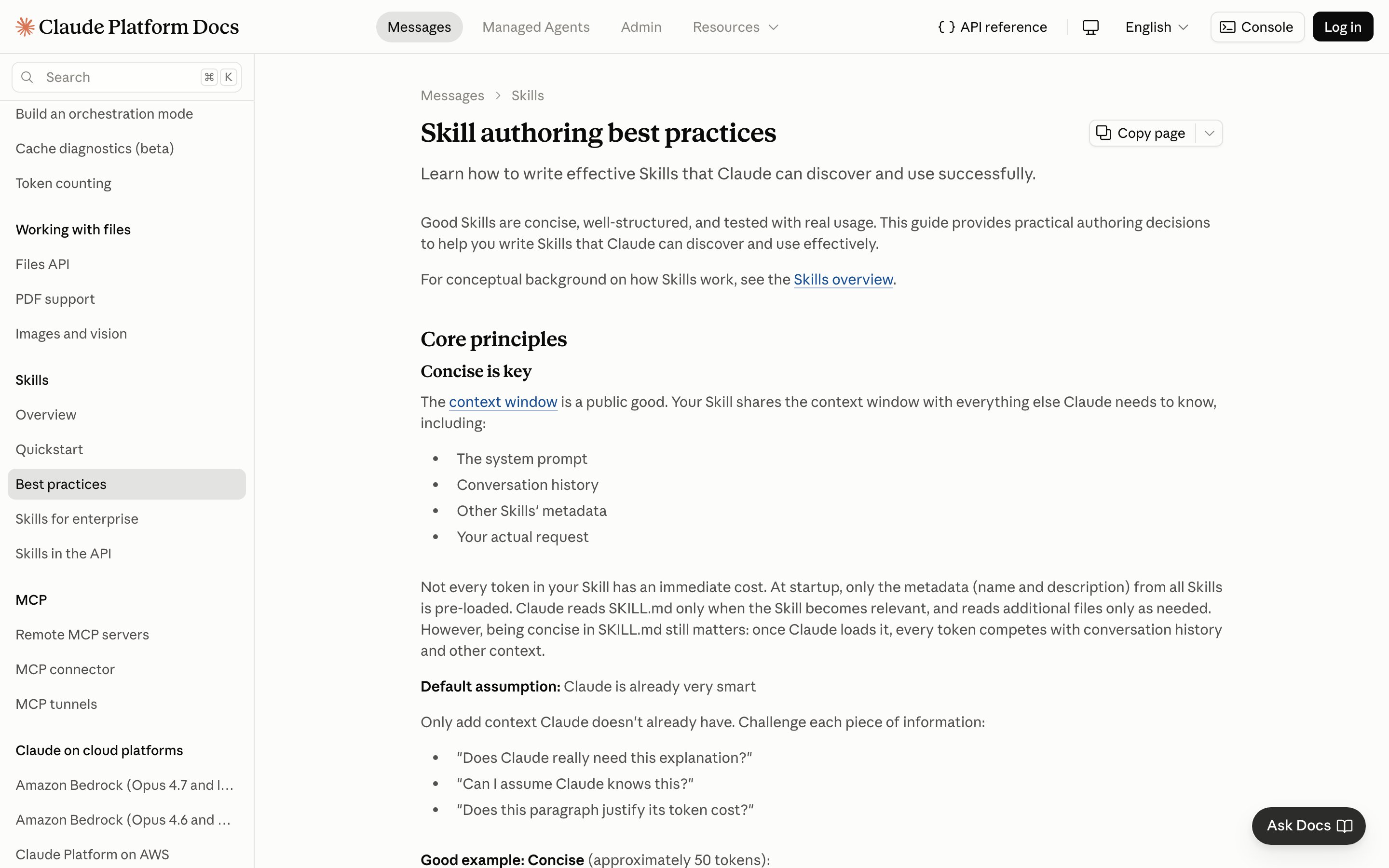 Официальная документация Claude Platform Docs, раздел Skill authoring best practices