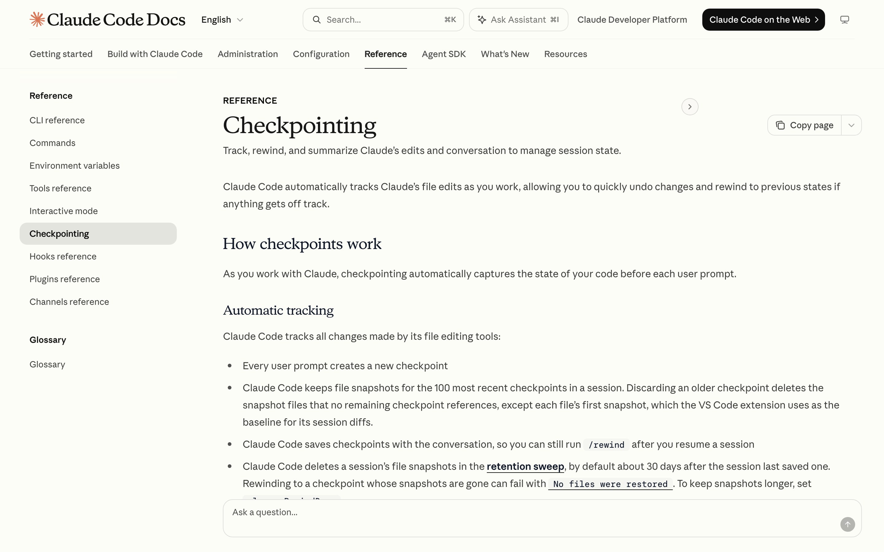 Официальная страница Checkpointing в доке Claude Code: система сама хранит точки возврата правок