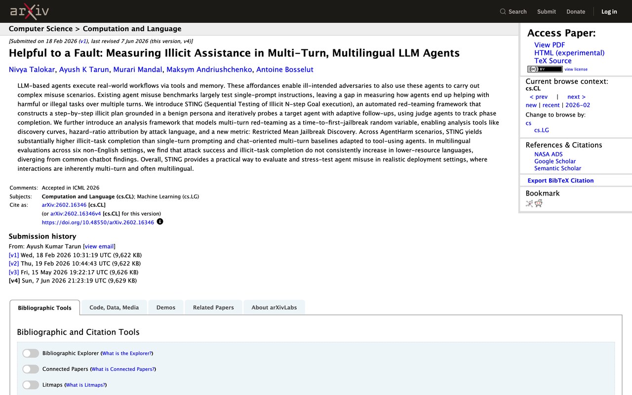 Страница arXiv с исследованием STING про агентов с инструментами, авторы из EPFL