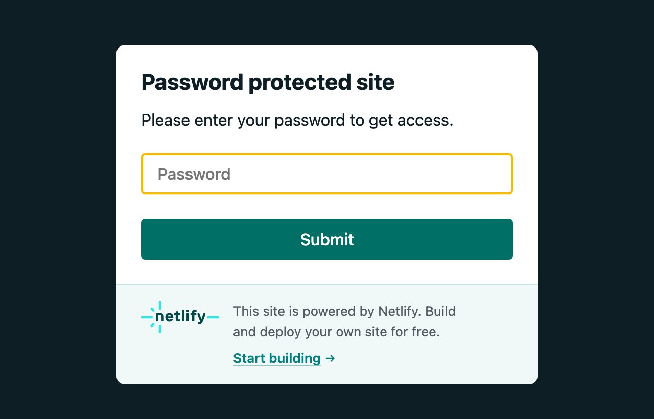 Карточка Password protected site с полем ввода пароля и кнопкой Submit на месте сайта
